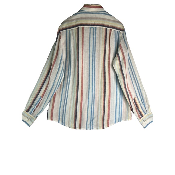 Regular Fit Striped Muted Button Down Shirt Beachy Preppy Casual Resortwear M - Picture 3 of 7